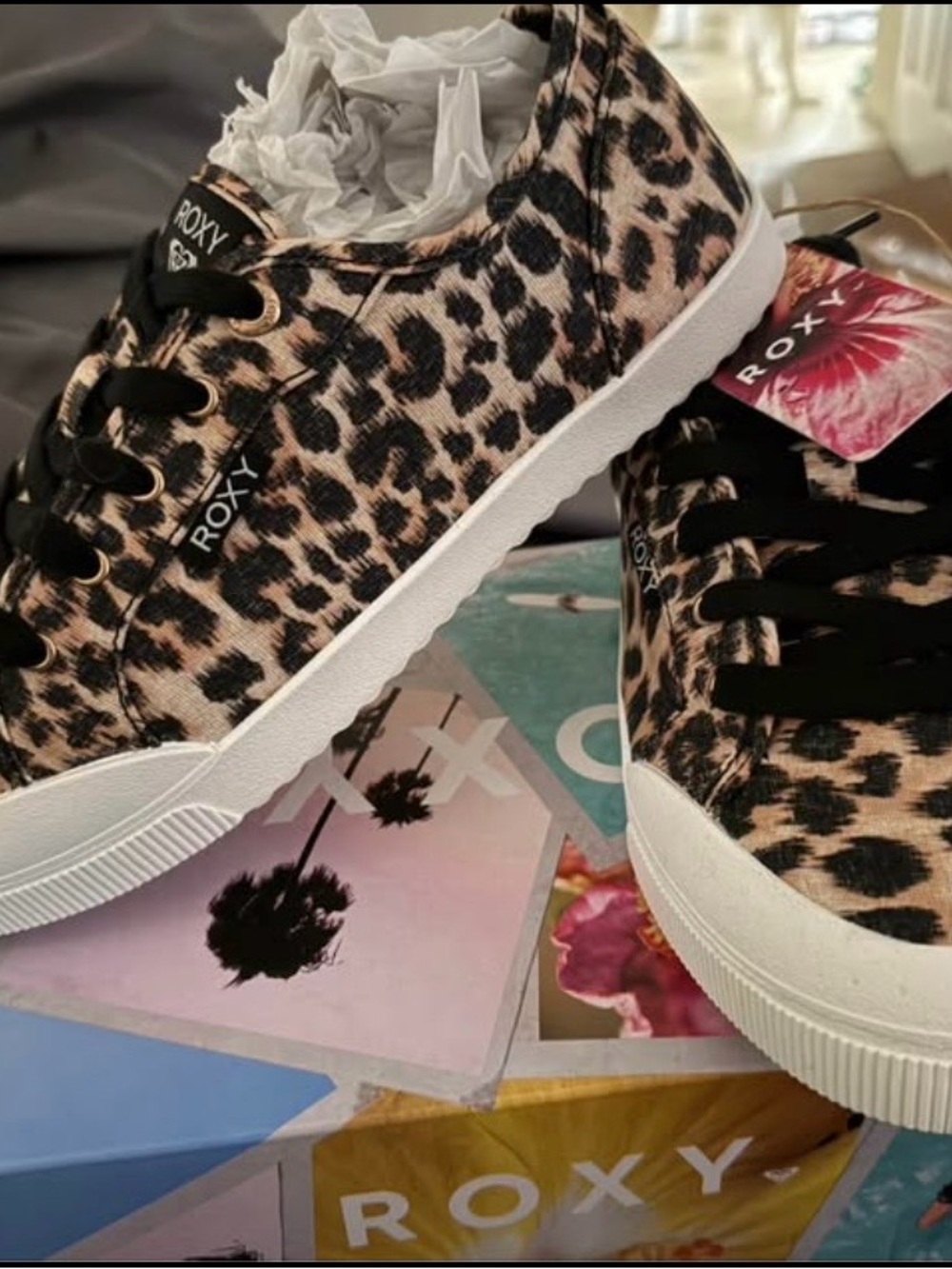 Roxy Leopard-Print Women's Sneakers in Tan and Black